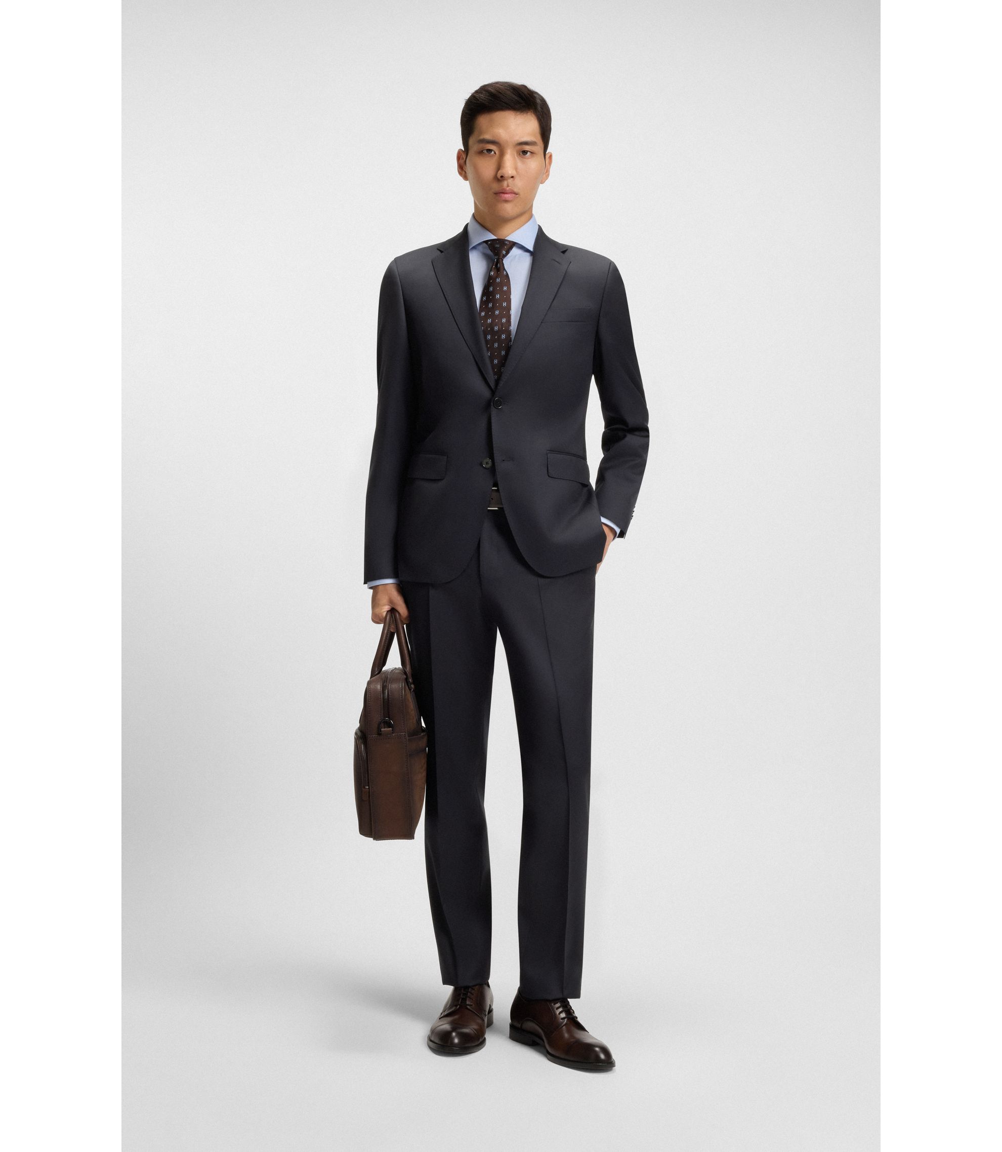 BOSS - Regular-fit trousers in virgin-wool serge - Dark Blue