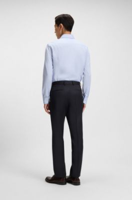 Pantalon Regular en serg&eacute; de laine vierge, Bleu fonc&eacute;