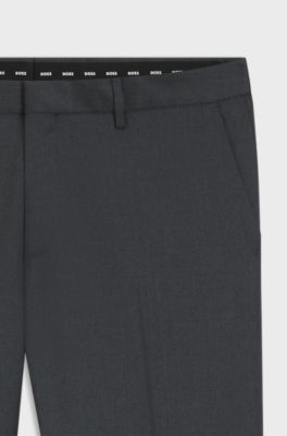 BOSS ONE Extra-slim-fit trousers in virgin-wool serge, Dark Grey
