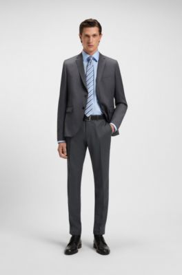 Pantalon Extra-Slim en serg&eacute; de laine vierge, Gris sombre