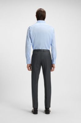 Pantalon Extra-Slim en serg&eacute; de laine vierge, Gris sombre
