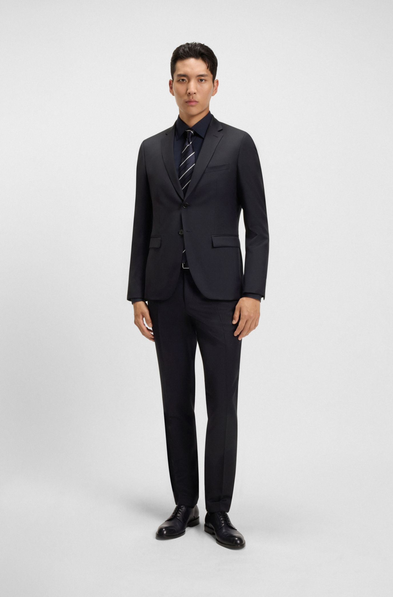 Extra-slim-fit trousers in virgin-wool serge, Dark Blue
