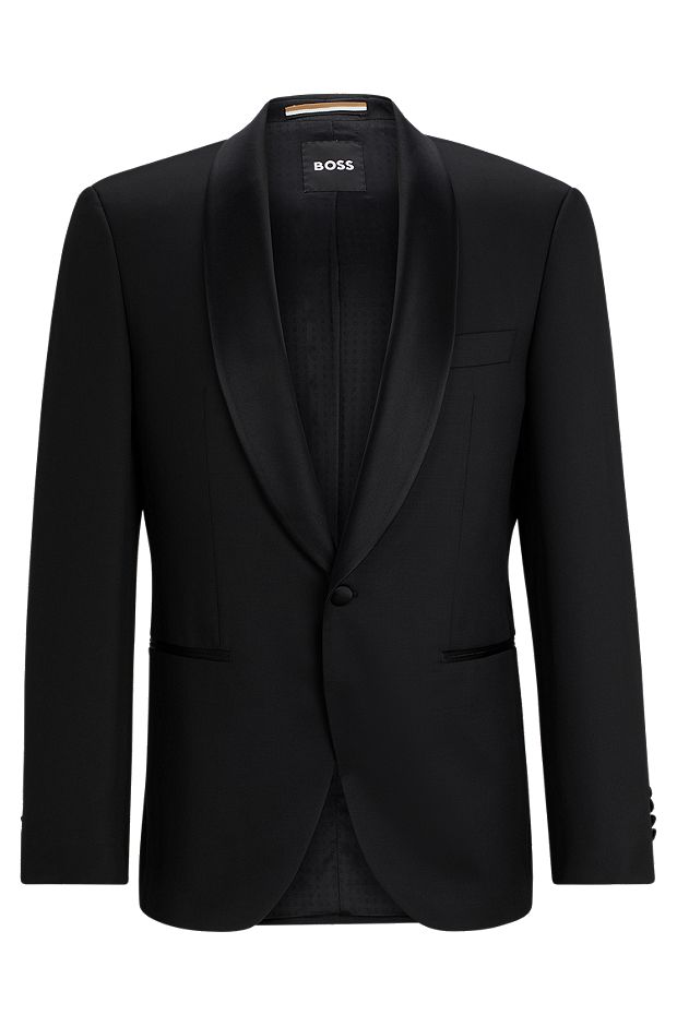 Regular-fit smokingjas in een serge van scheerwol, Zwart
