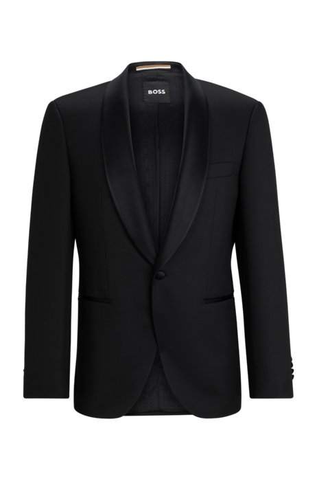 Regular-fit tuxedo jacket in responsible virgin wool, Black