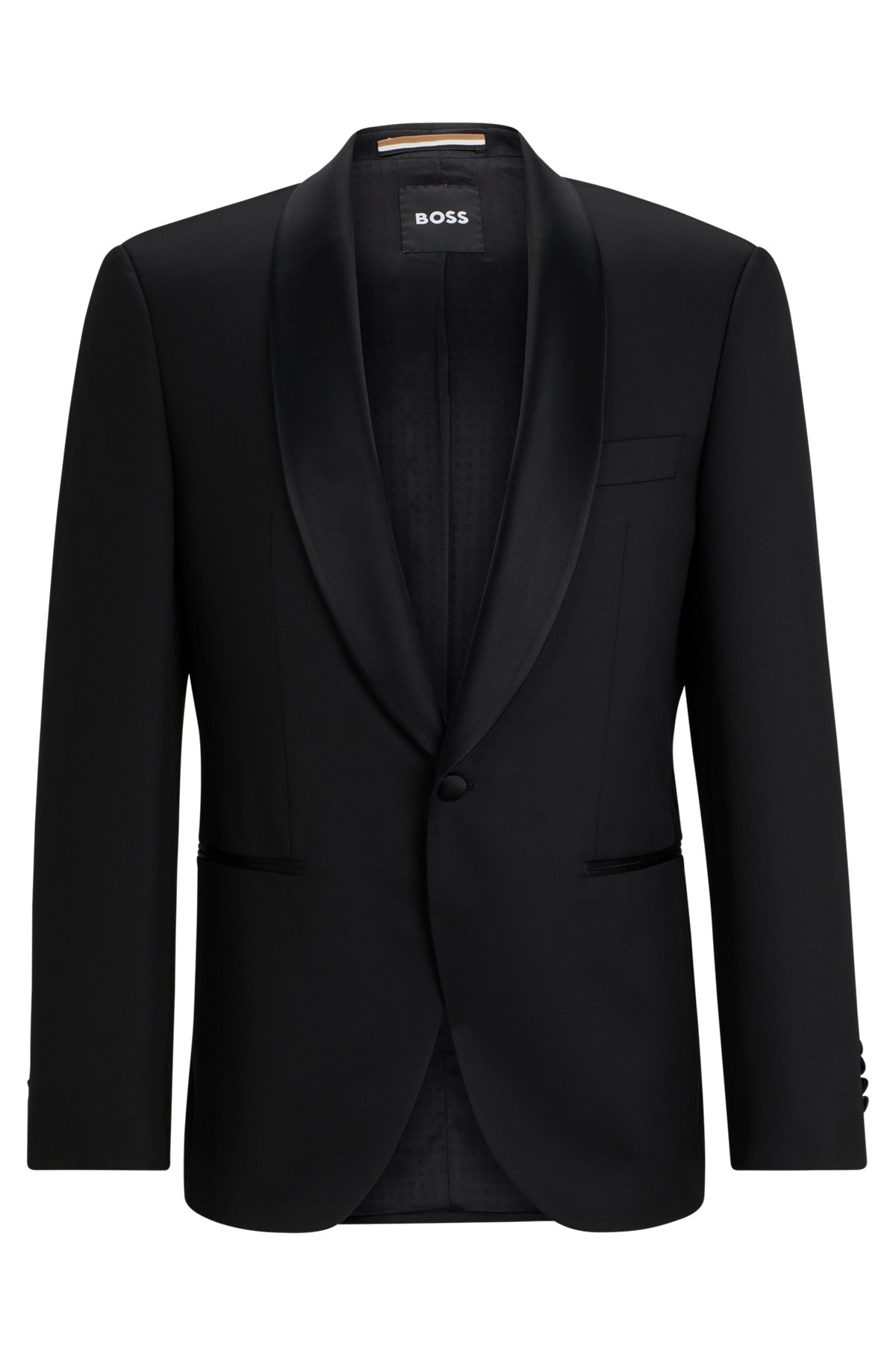 Regular-fit tuxedo jacket in virgin-wool serge, Black