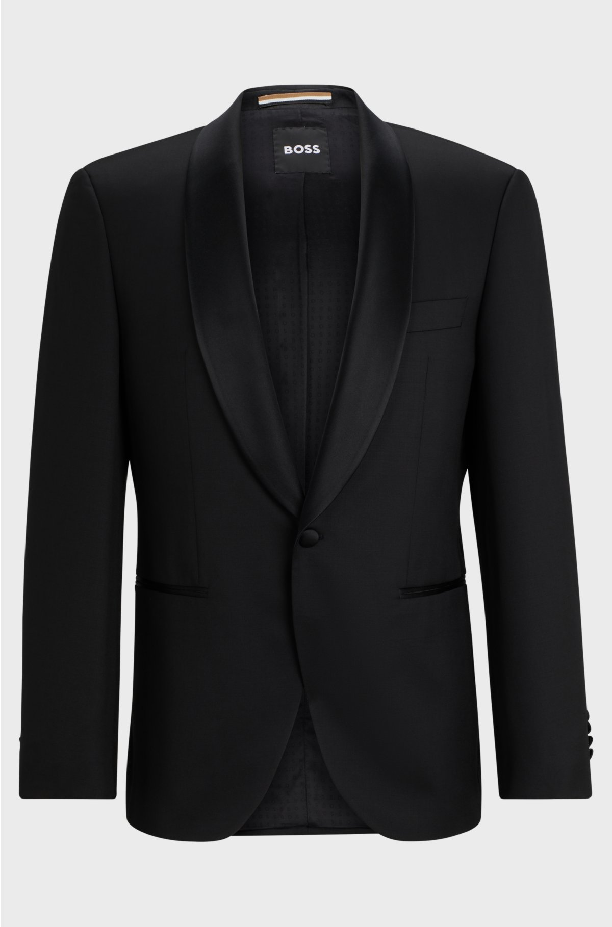 Regular-fit tuxedo jacket in virgin-wool serge, Black