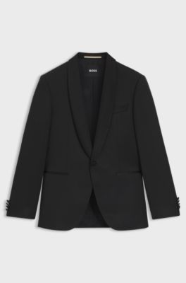 BOSS ONE - Regular-fit tuxedo jacket in virgin-wool serge, Black
