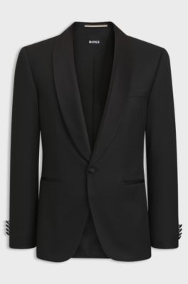 BOSS ONE Regular-fit tuxedo jacket in virgin-wool serge, Black