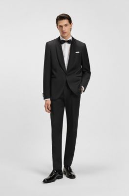 BOSS ONE - Regular-fit tuxedo jacket in virgin-wool serge, Black