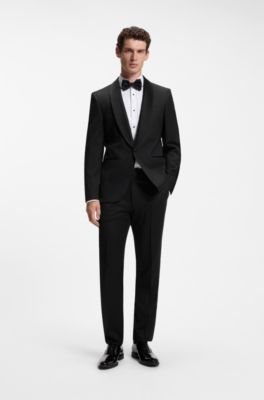 BOSS ONE Regular-fit tuxedo jacket in virgin-wool serge, Black
