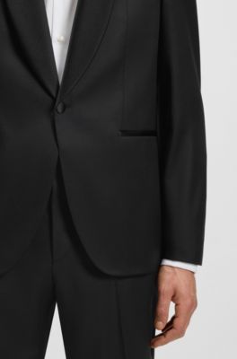 BOSS ONE - Regular-fit tuxedo jacket in virgin-wool serge, Black