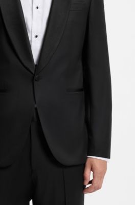 BOSS ONE Regular-fit tuxedo jacket in virgin-wool serge, Black