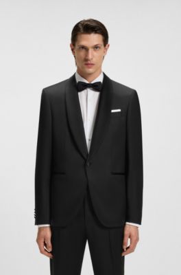 Regular-fit tuxedo jacket in virgin-wool serge, Black