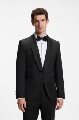 BOSS ONE Regular-fit tuxedo jacket in virgin-wool serge, Black