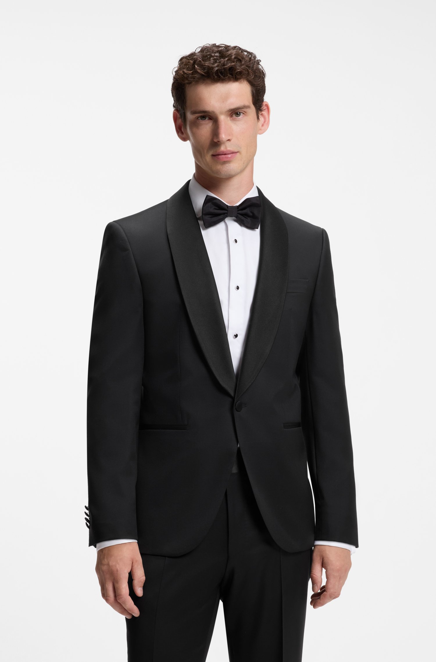Boss ONE Regular-fit tuxedo jacket in virgin-wool serge jackor herr
