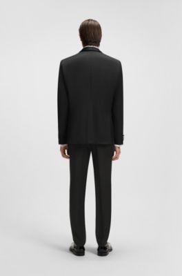 BOSS ONE - Regular-fit tuxedo jacket in virgin-wool serge, Black