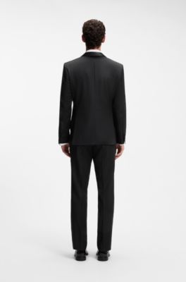 BOSS ONE Regular-fit tuxedo jacket in virgin-wool serge, Black