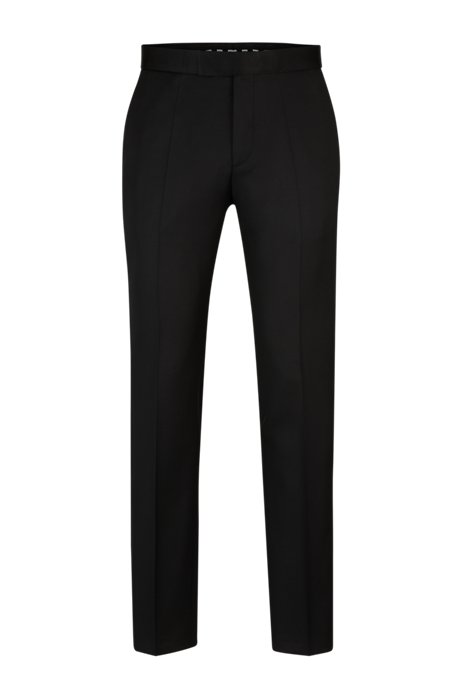 Slim-fit tuxedo trousers in virgin-wool serge, Black