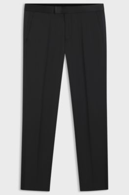 BOSS ONE Slim-fit tuxedo trousers in virgin-wool serge, Black
