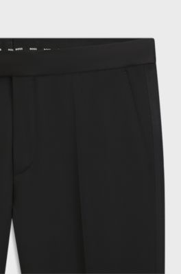 BOSS ONE Slim-fit tuxedo trousers in virgin-wool serge, Black