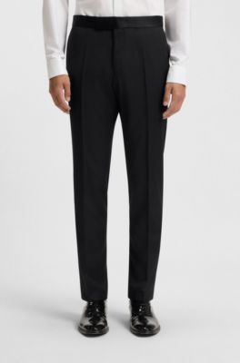 BOSS ONE Slim-fit tuxedo trousers in virgin-wool serge, Black