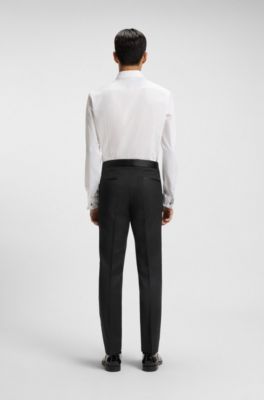 BOSS ONE Slim-fit tuxedo trousers in virgin-wool serge, Black
