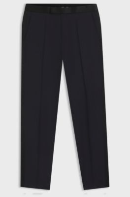 BOSS ONE Pantaloni da smoking slim fit in serge di lana vergine, Blu scuro