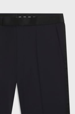 BOSS ONE Slim-fit tuxedo trousers in virgin-wool serge, Dark Blue