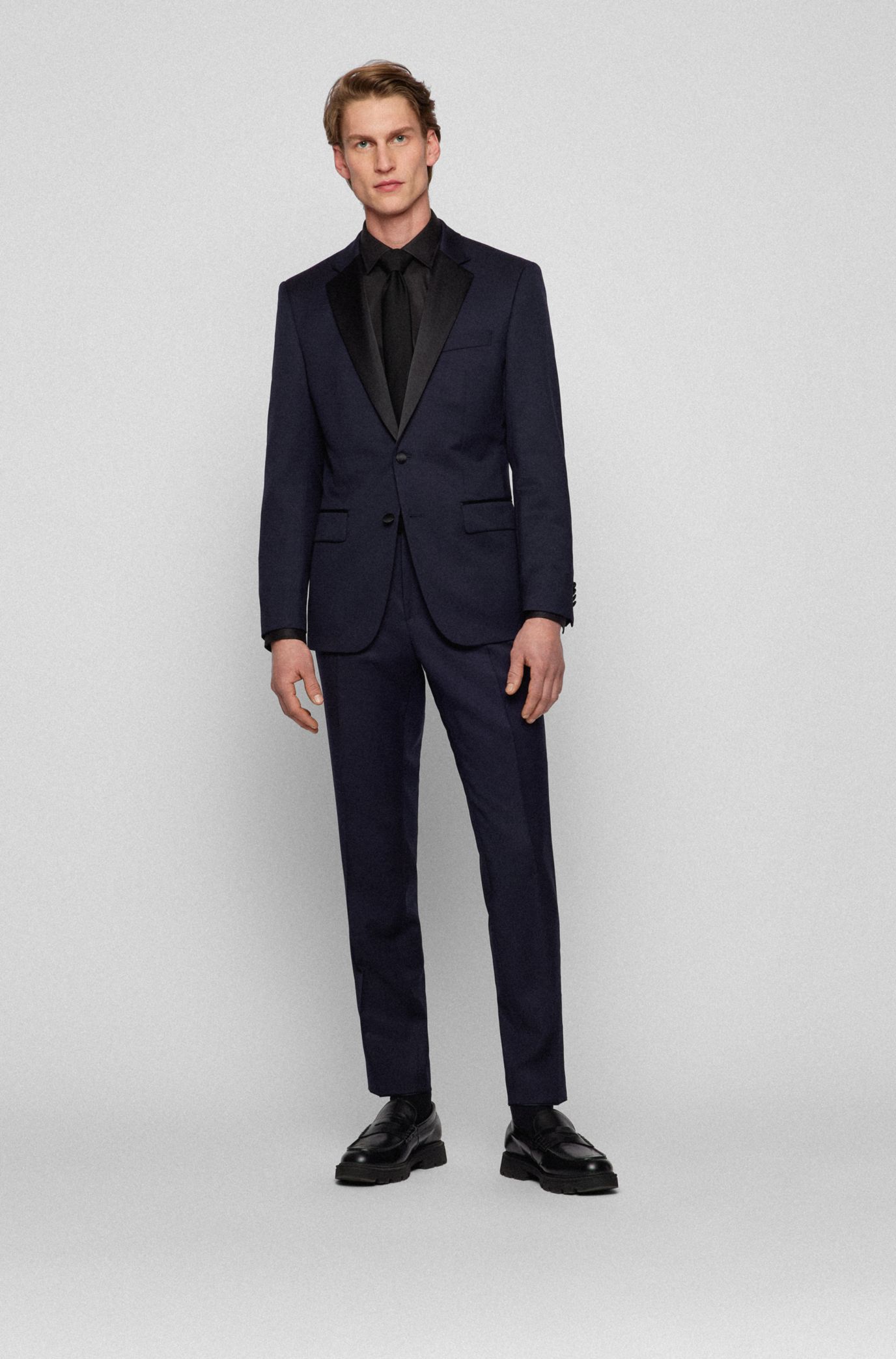 Slim-fit tuxedo trousers in virgin-wool serge