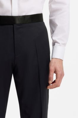 BOSS ONE Slim-fit tuxedo trousers in virgin-wool serge, Dark Blue
