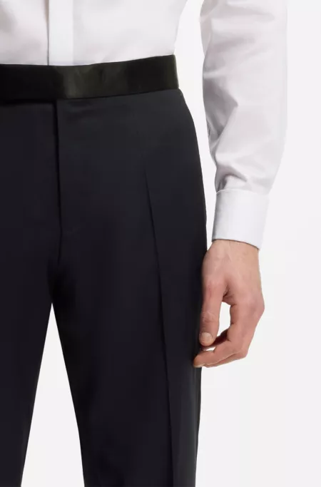 BOSS ONE Slim-fit tuxedo trousers in virgin-wool serge