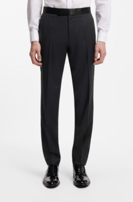 BOSS ONE Slim-fit tuxedo trousers in virgin-wool serge, Dark Blue