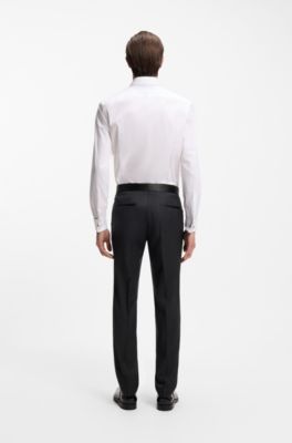 Slim-fit tuxedo trousers in virgin-wool serge, Dark Blue
