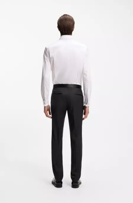 BOSS ONE Slim-fit tuxedo trousers in virgin-wool serge