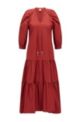 Longline cotton-blend dress with tiered skirt, Dark Red