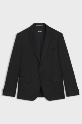 Slim-fit tuxedo jacket in virgin-wool serge, Black