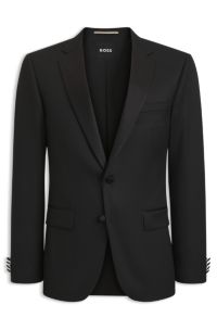 BOSS ONE Slim-fit smokingjasje van scheerwollen serge, Zwart