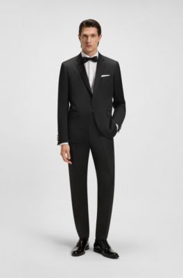 Slim-fit tuxedo jacket in virgin-wool serge, Black