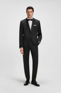 Slim-fit tuxedo jacket in virgin-wool serge, Black