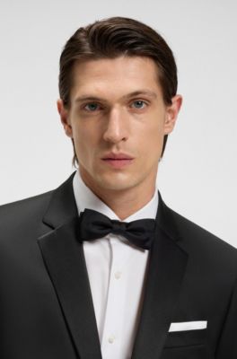 Slim-fit tuxedo jacket in virgin-wool serge, Black