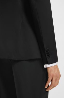 Slim-fit smokingjasje van scheerwollen serge, Zwart