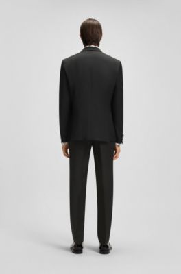 Slim-fit tuxedo jacket in virgin-wool serge, Black