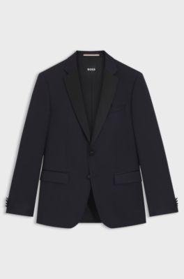 Slim-fit smokingjasje van scheerwollen serge, Donkerblauw