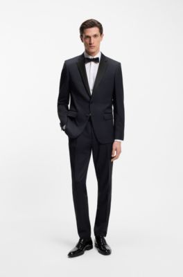 Slim-fit tuxedo jacket in virgin-wool serge, Dark Blue
