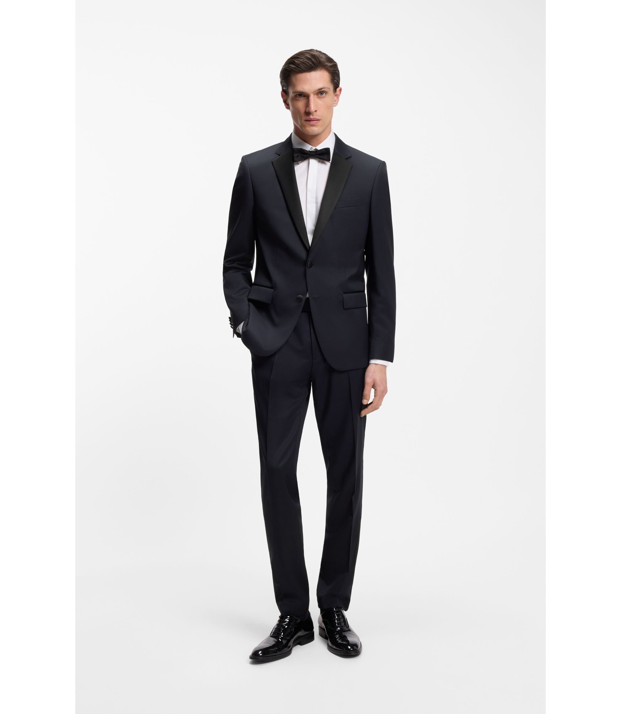 BOSS Slim-fit tuxedo jacket in virgin-wool serge Dark Blue