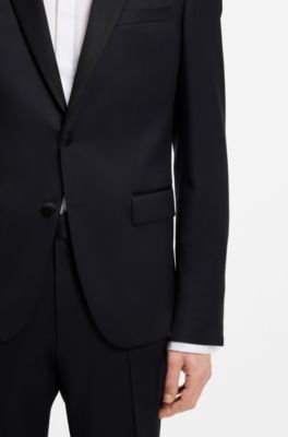 Chaqueta de esmoquin slim fit en sarga de lana virgen, Azul oscuro