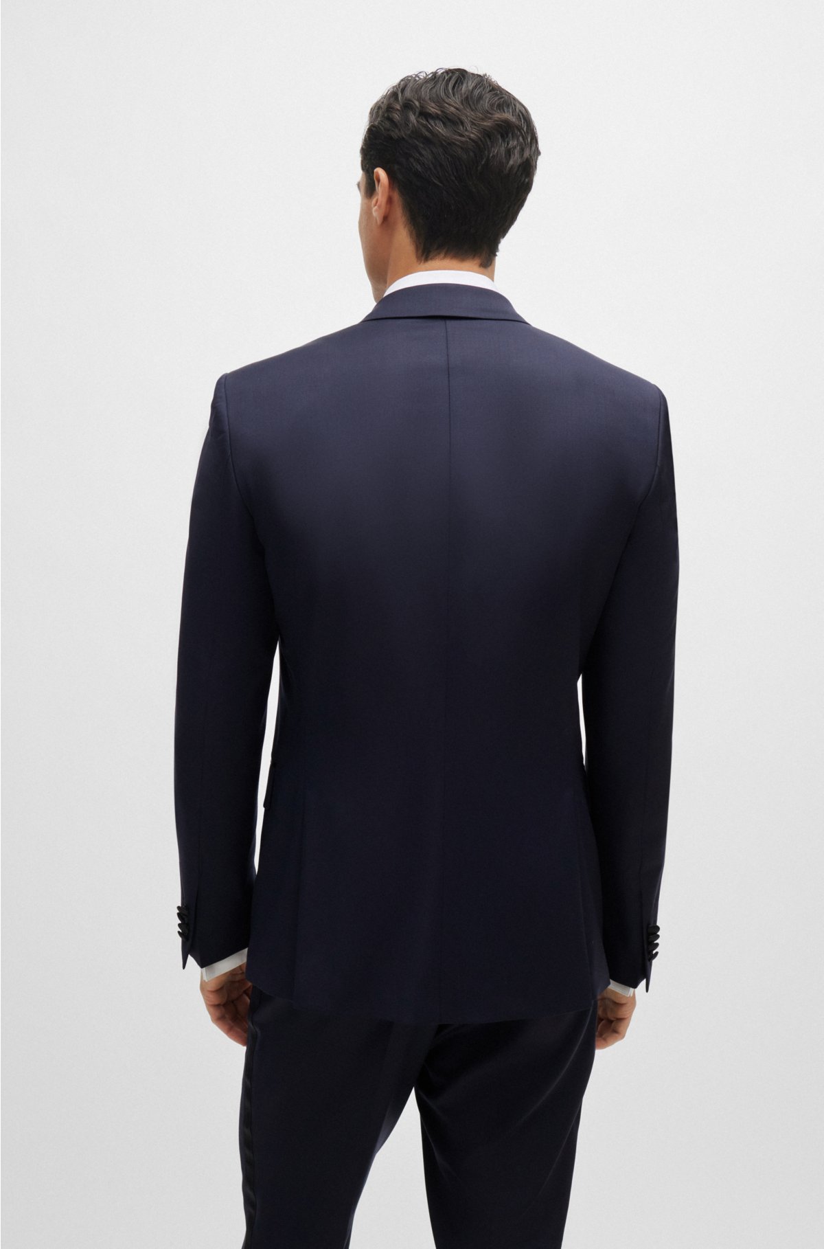 Slim-fit tuxedo jacket in virgin-wool serge, Dark Blue