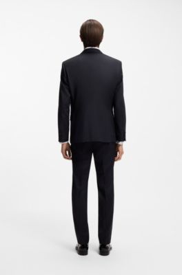 Slim-fit tuxedo jacket in virgin-wool serge, Dark Blue