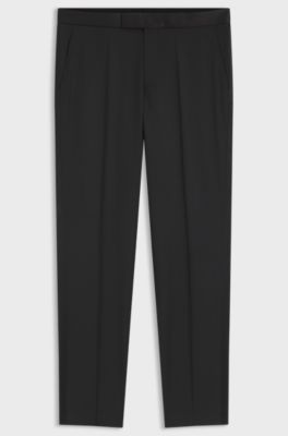 Regular-fit tuxedo trousers in virgin-wool serge, Black
