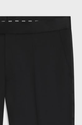 Regular-fit tuxedo trousers in virgin-wool serge, Black